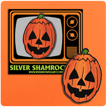 Load image into Gallery viewer, Halloween III Silver Shamrock Jack-O-Lantern Lapel Pin

