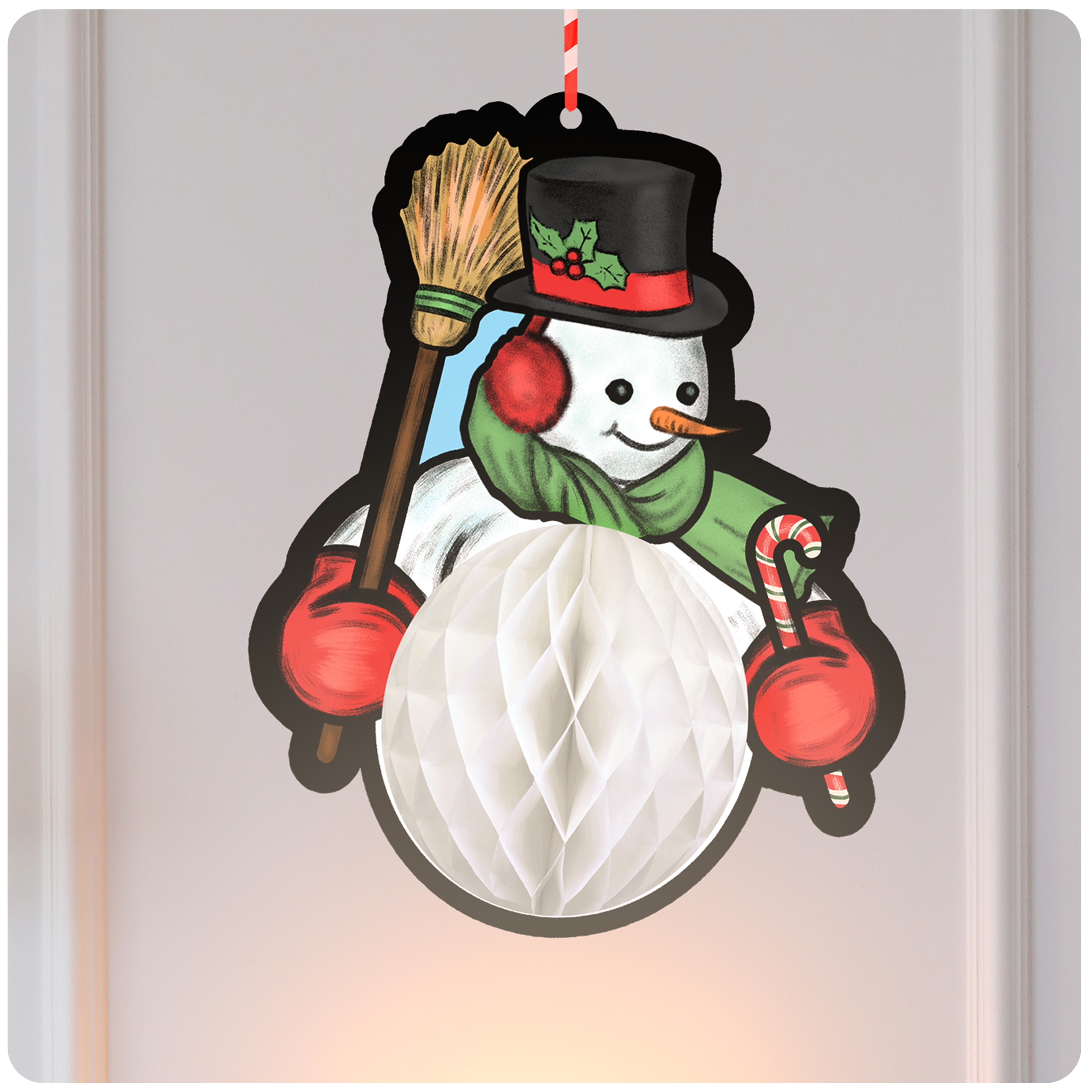 Retro Inspired Hanging Honeycomb Tissue Christmas Snowman Cutout Decoration