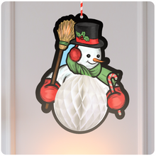 Load image into Gallery viewer, Retro Inspired Hanging Honeycomb Tissue Christmas Snowman Cutout Decoration
