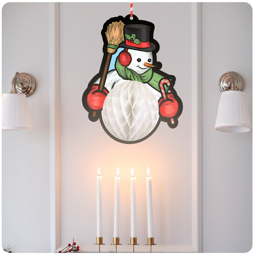 Retro Inspired Hanging Honeycomb Tissue Christmas Snowman Cutout Decoration