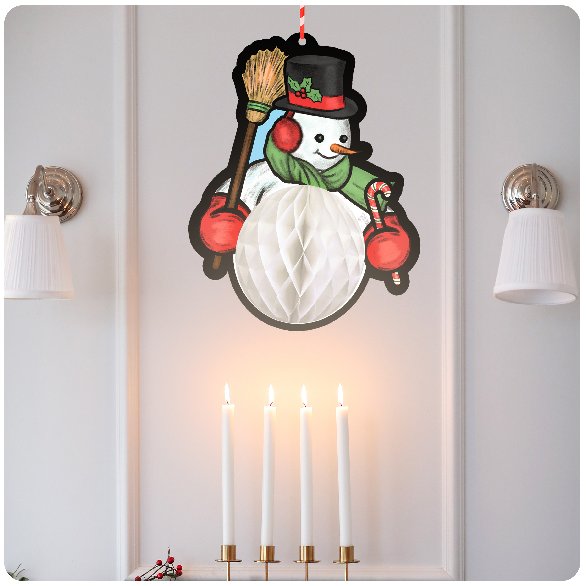 Retro Inspired Hanging Honeycomb Tissue Christmas Snowman Cutout Decoration