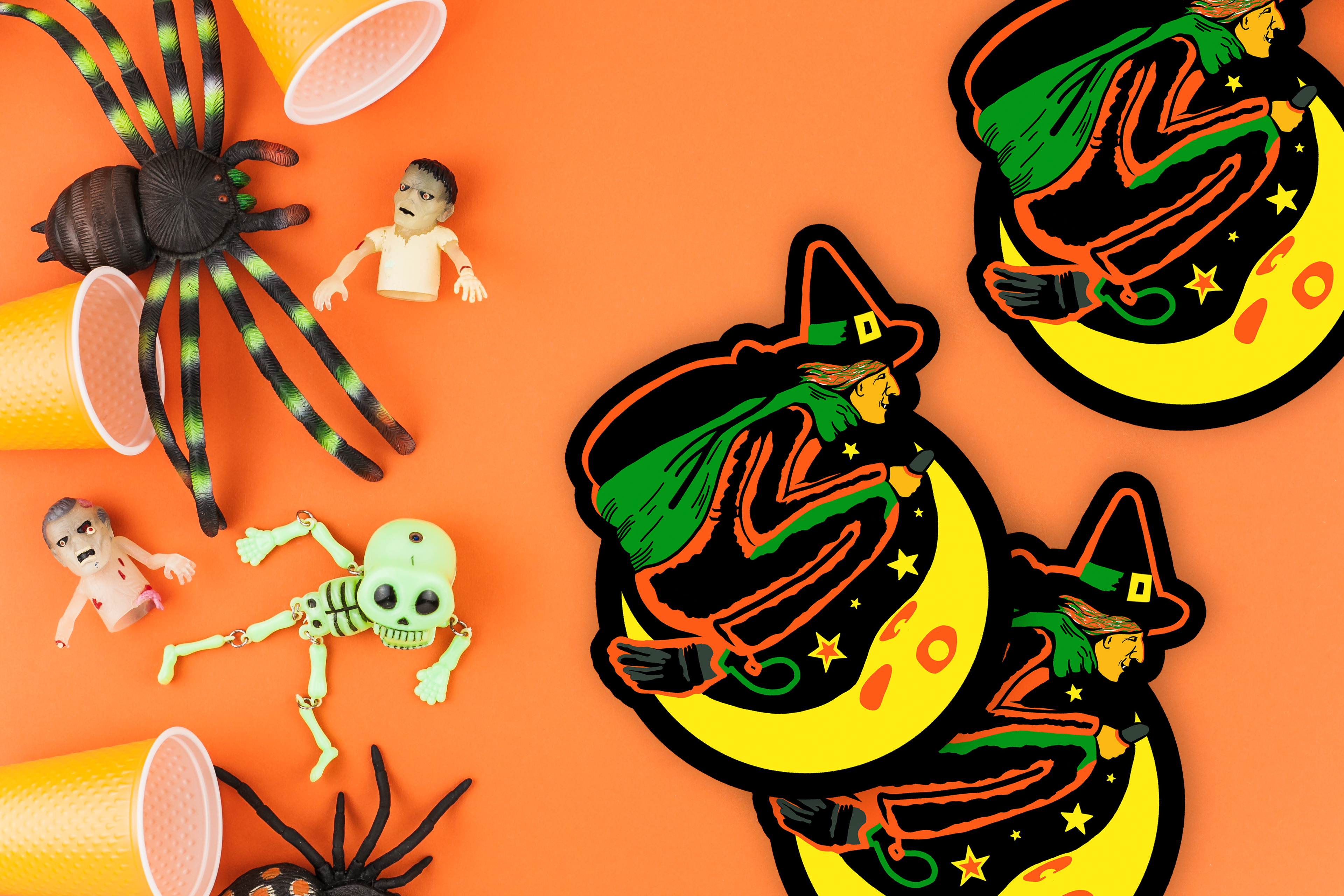 Illuminated Halloween Flying Witch Vinyl Sticker