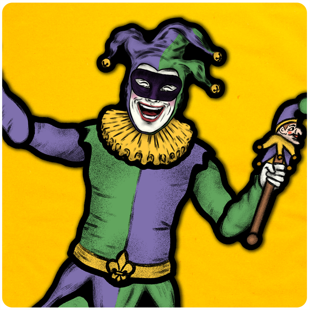 Retro Inspired Mardi Gras Jester Jointed Art Print Cutout Decoration