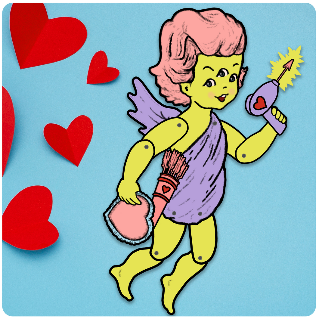 Large Retro Style Valentine's Day Jointed Alien Cherub Cutout Decoration