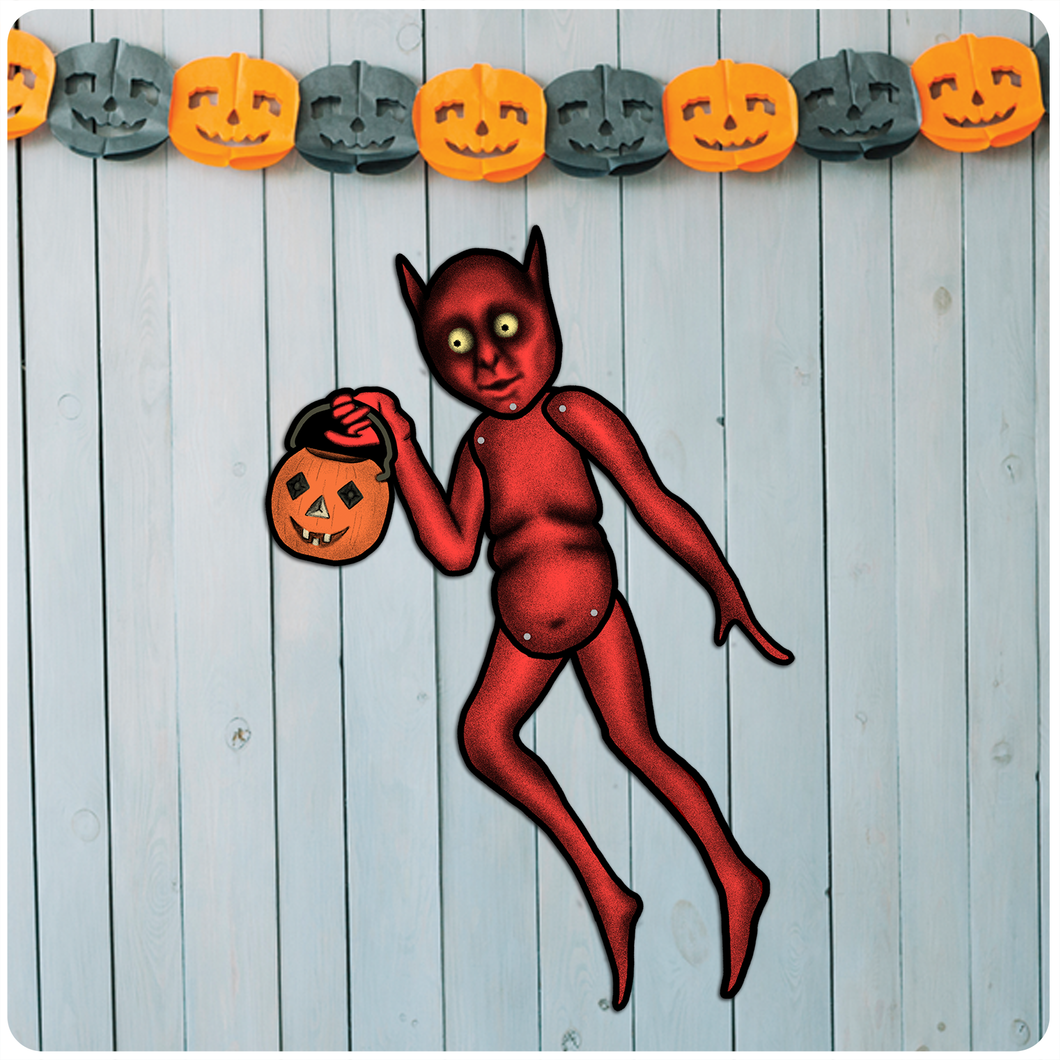Retro Inspired Halloween Jointed Trick or Treating Devil Creature Cutout Decoration