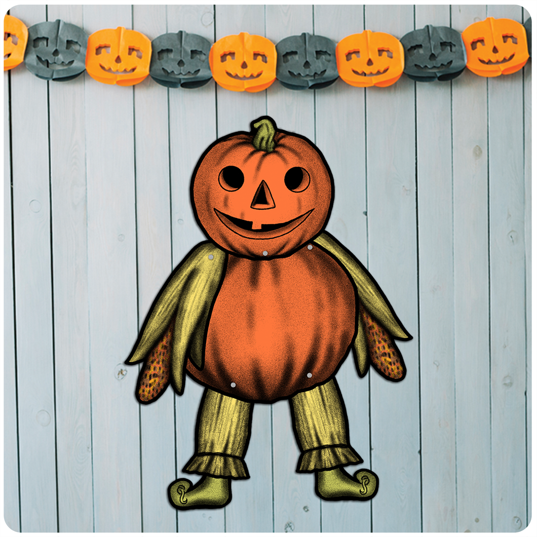 Retro Inspired Halloween Jointed Pumpkin Kid Cutout Decoration