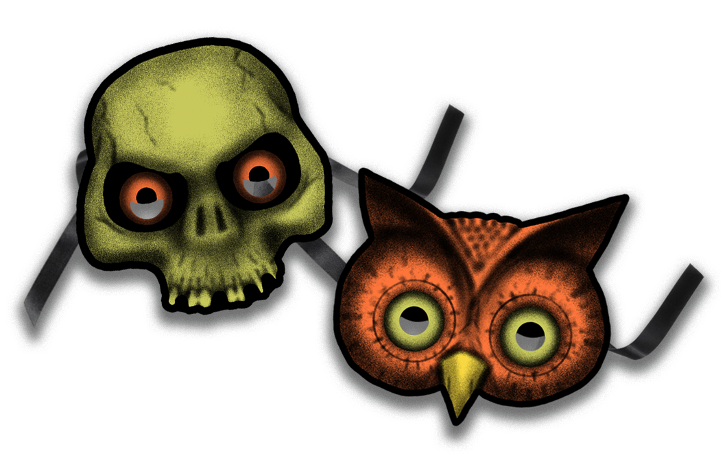 Retro Inspired Halloween Mask Cutout Decorations - Set of 2 Owl & Skull