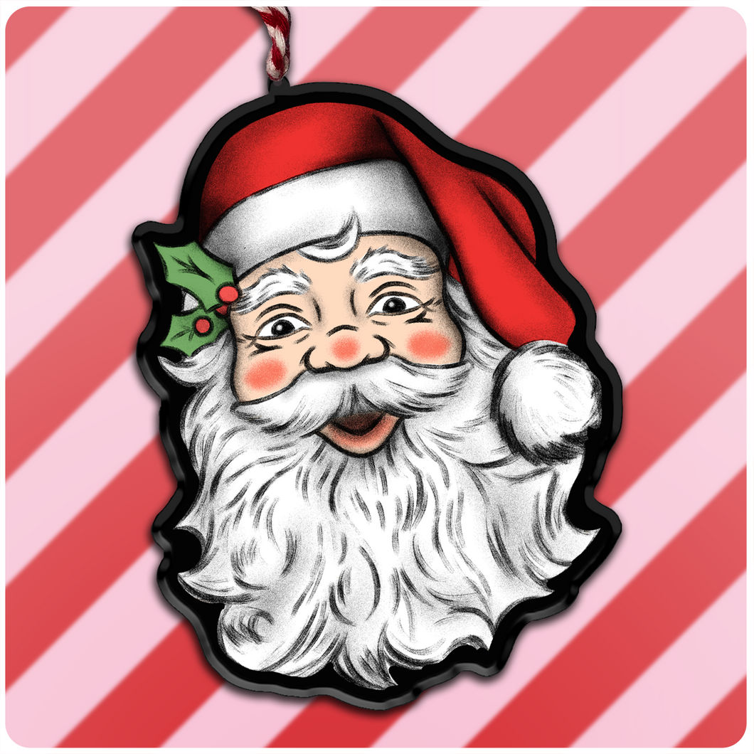 Retro-Style Santa Claus Head Acrylic Christmas Ornament
