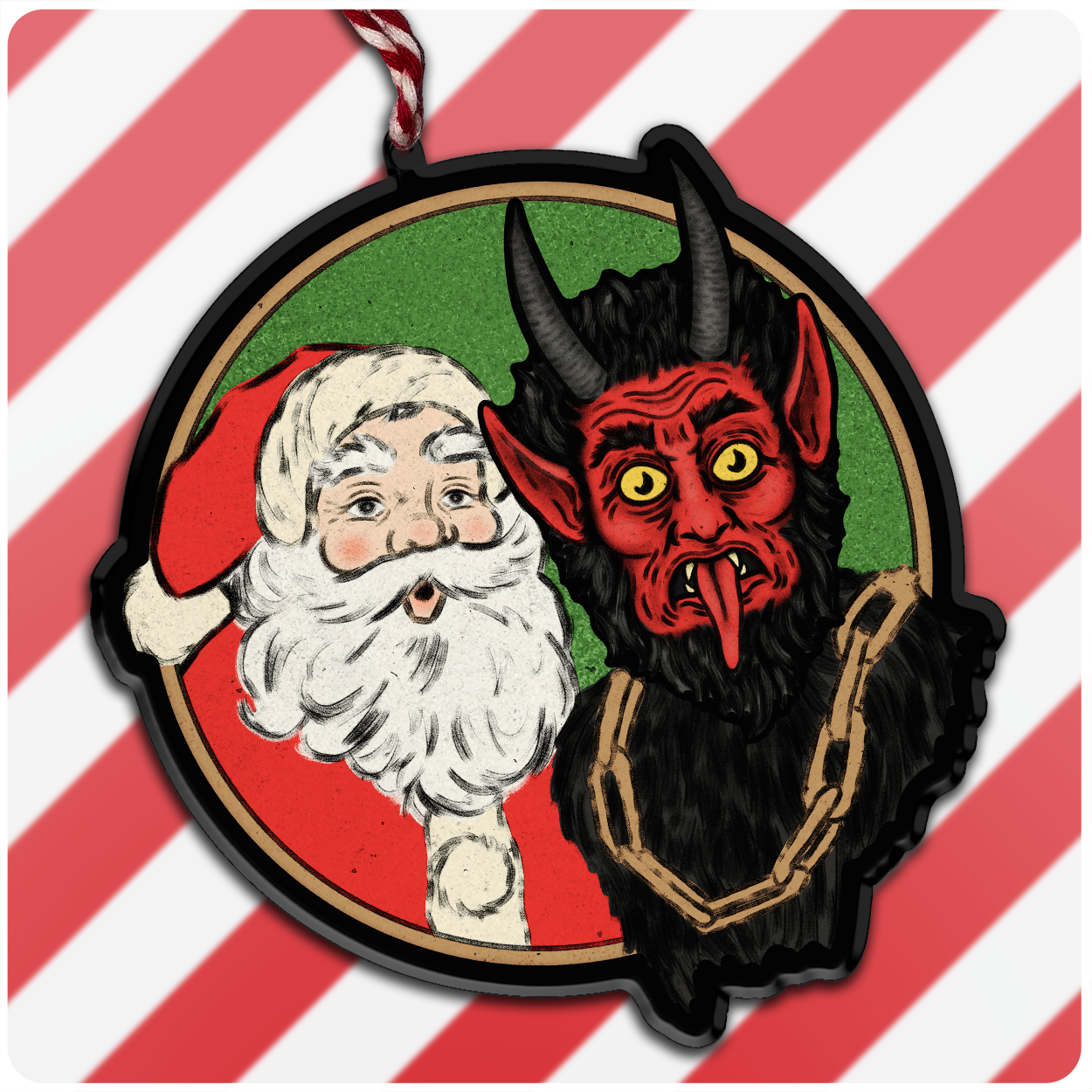 Retro-Style Krampus & Santa Claus Acrylic Christmas Ornament