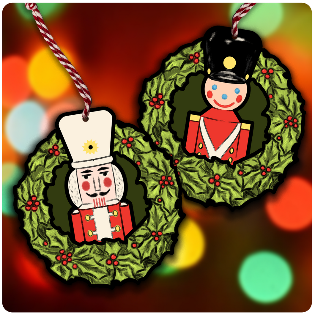 Illuminated Christmas Blowmold Nutcracker & Toy Soldier Inspired Ornament Set