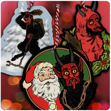 Load image into Gallery viewer, Set of 3 Retro-Style Krampus Christmas Ornaments
