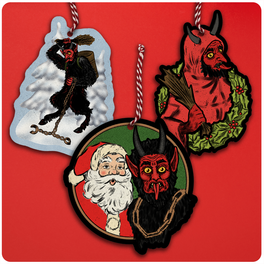 Set of 3 Retro-Style Krampus Christmas Ornaments