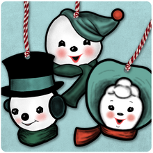 Load image into Gallery viewer, Retro Inspired Winter Snow-people Ornament Set
