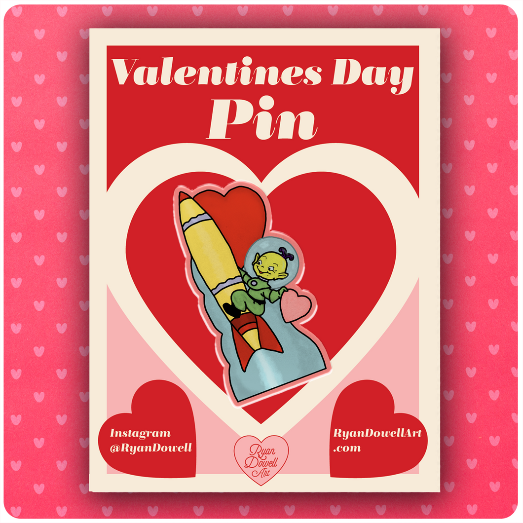 Valentine's Day Retro Space Alien Rocket Ship Lapel Pin