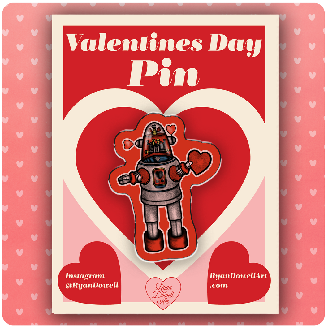 Valentine's Day Retro Robot Lapel Pin