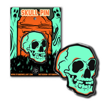 Load image into Gallery viewer, Green Graveyard Skull Halloween Lapel Pin
