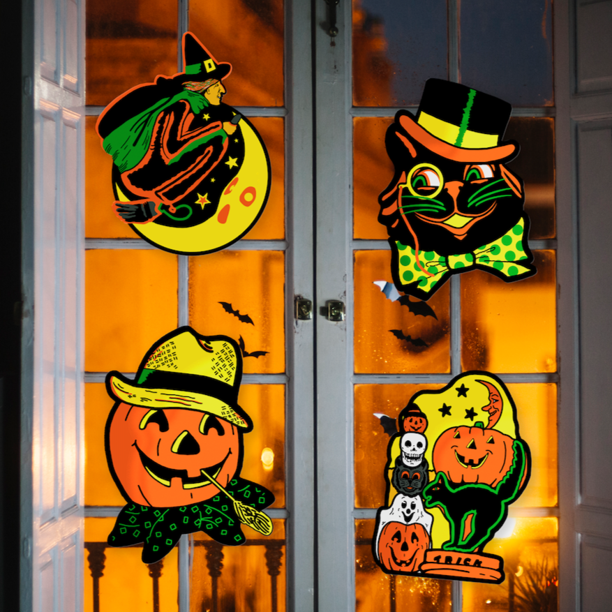 Set of 4 Illuminated Halloween Blowmold Cutout Decoration Set - Series 1