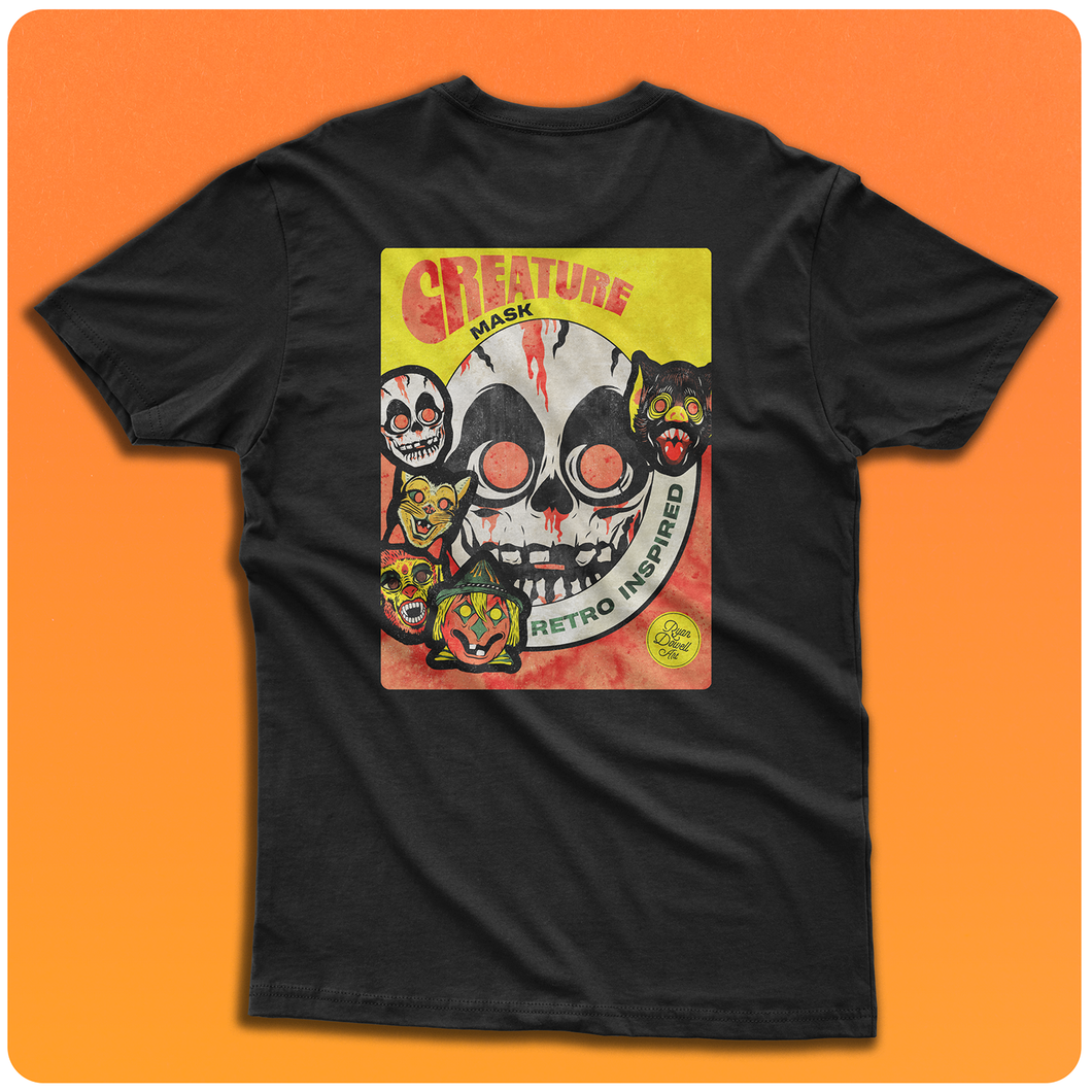 Retro Inspired Halloween Skull Mask Box T-Shirt