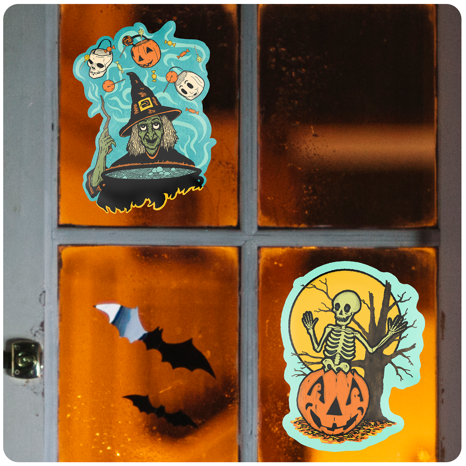 Retro Inspired Halloween Large Window Cling Set