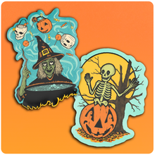Load image into Gallery viewer, Retro Inspired Halloween Large Window Cling Set
