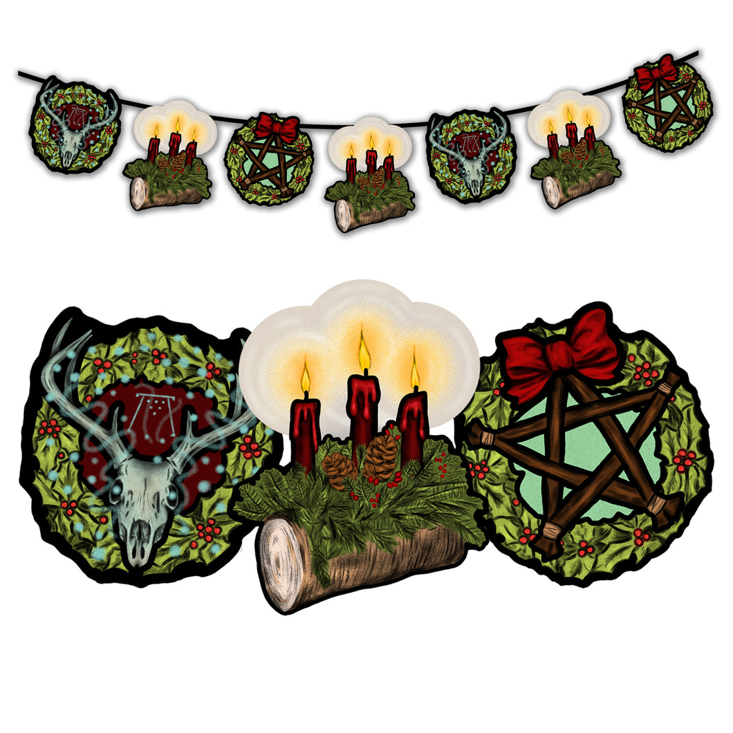Retro Style Yule Holiday Cutout Decoration Hanging Banner