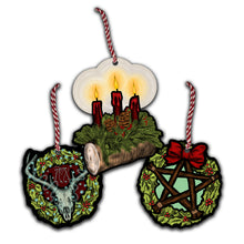 Load image into Gallery viewer, Retro Style Yule Holiday Ornaments - Set of 3
