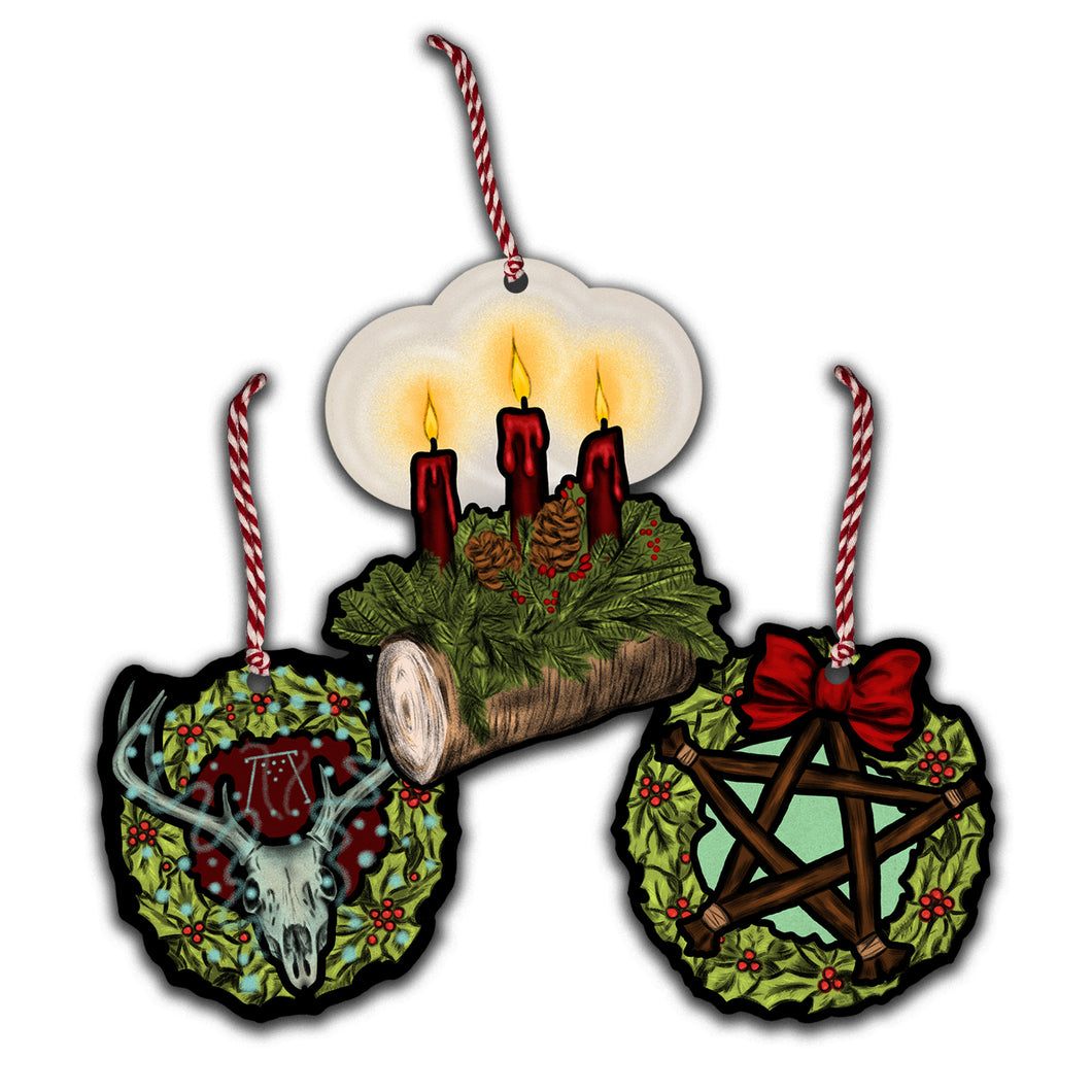 Retro Style Yule Holiday Ornaments - Set of 3