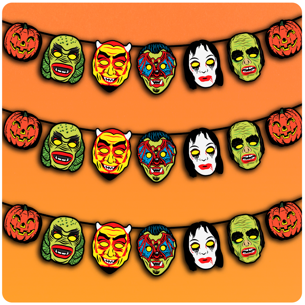 Retro Inspired Vacuform Plastic Mask Series 3 Halloween Character Banner
