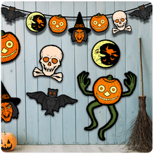 Load image into Gallery viewer, Retro Inspired Classic Hallowe&#39;en Jointed Jack-o-Lantern Man Cutout

