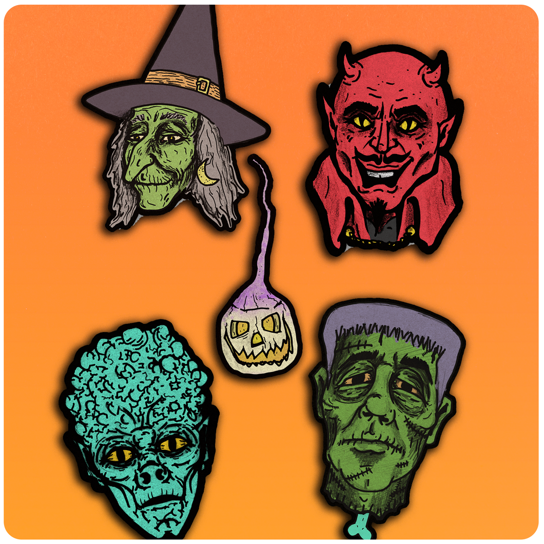 Set of 5 Retro Inspired Classic Halloween Monsters Cutout Set