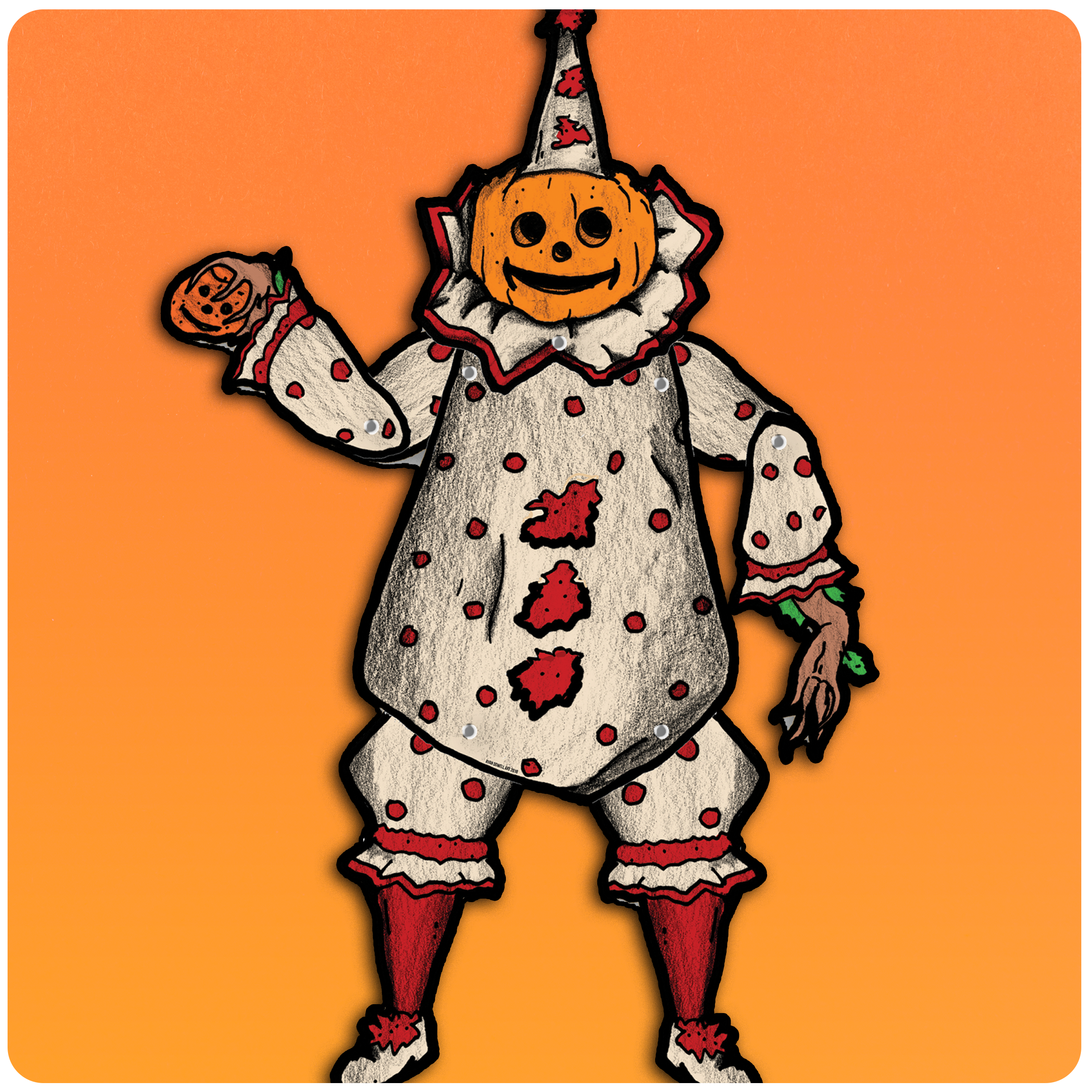 Deluxe Jointed Vintage Style Pumpkin Clown Halloween Decoration