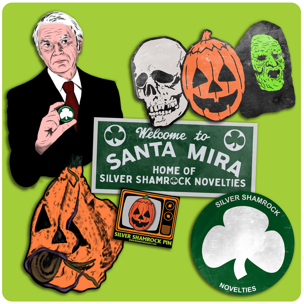 Halloween III Silver Shamrock Retro Style Decoration & Pin Set