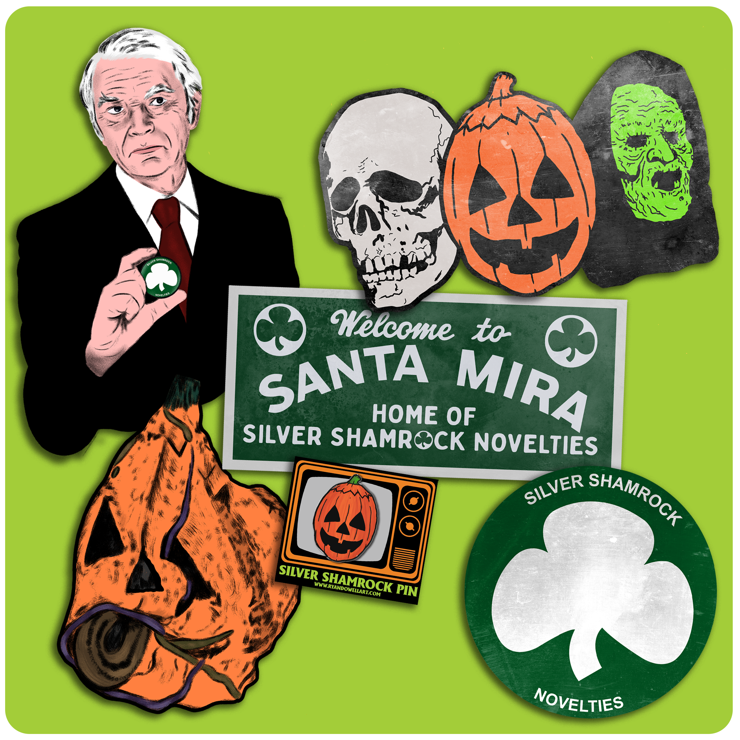 Halloween III Silver Shamrock Retro Style Decoration & Pin Set