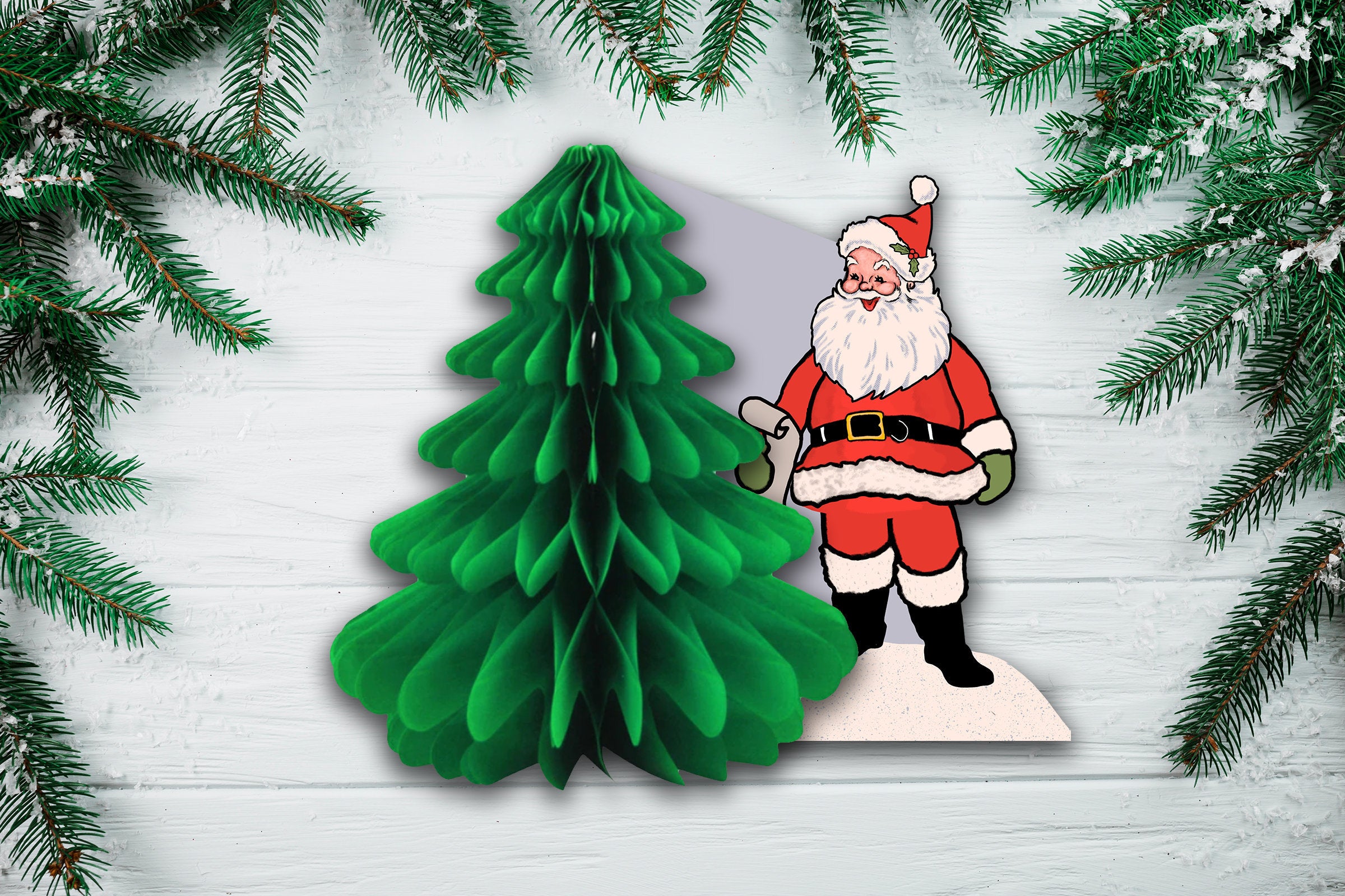 Double Sided Honeycomb Tissue Tree Santa Claus Centerpiece