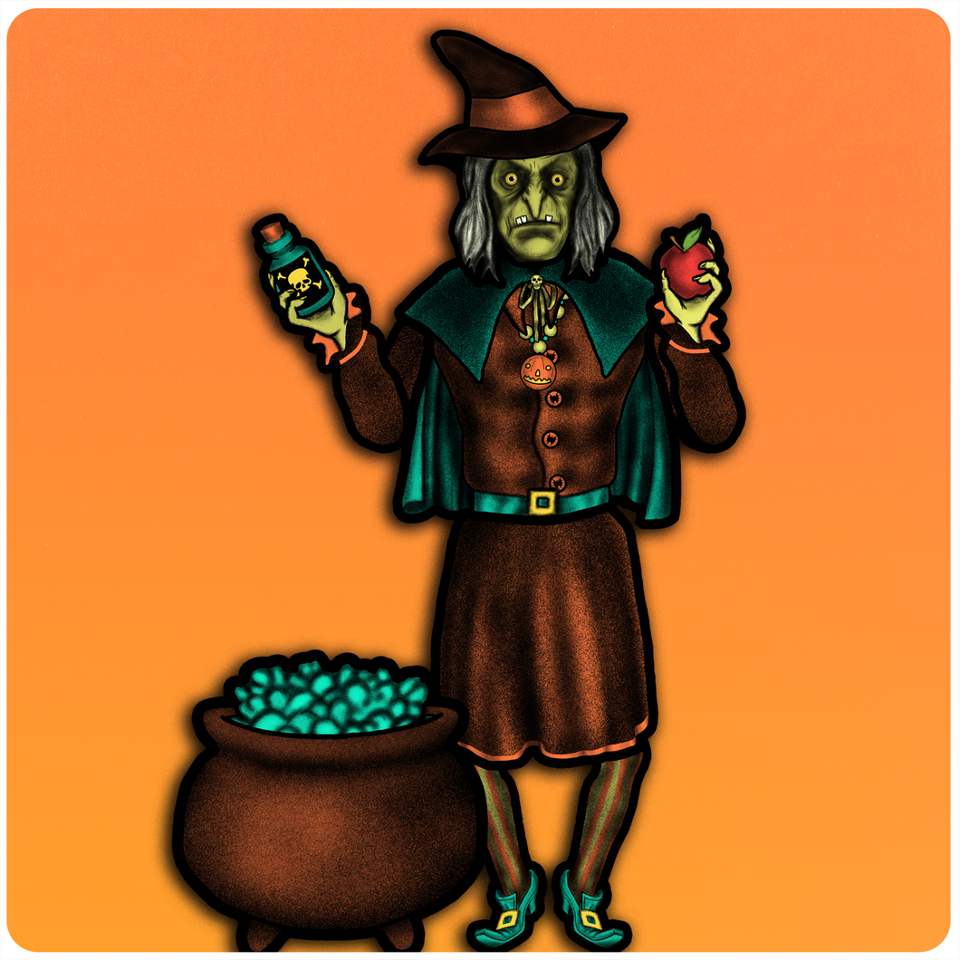 Retro Inspired Deluxe Halloween Jointed Witch with Cauldron Cutout Decoration