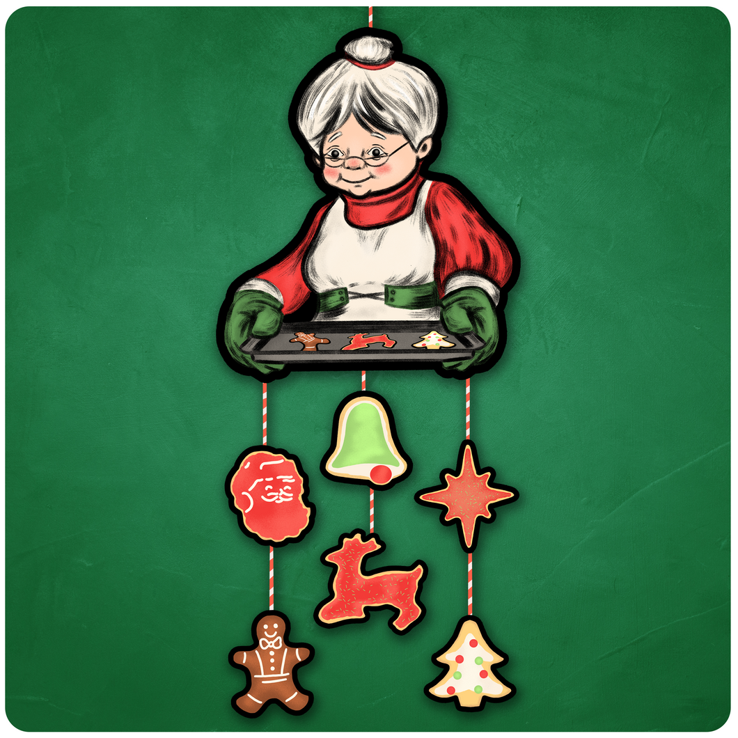 Retro Inspired Hanging Mrs Claus Christmas Cutout Mobile
