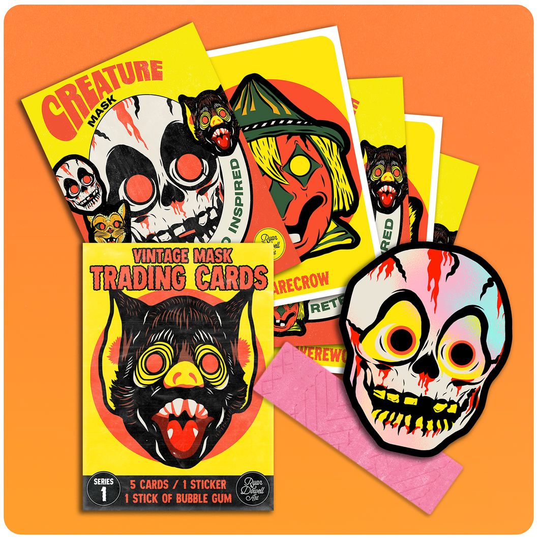 Retro Inspired Halloween Mask Wax Pack Trading Card Set