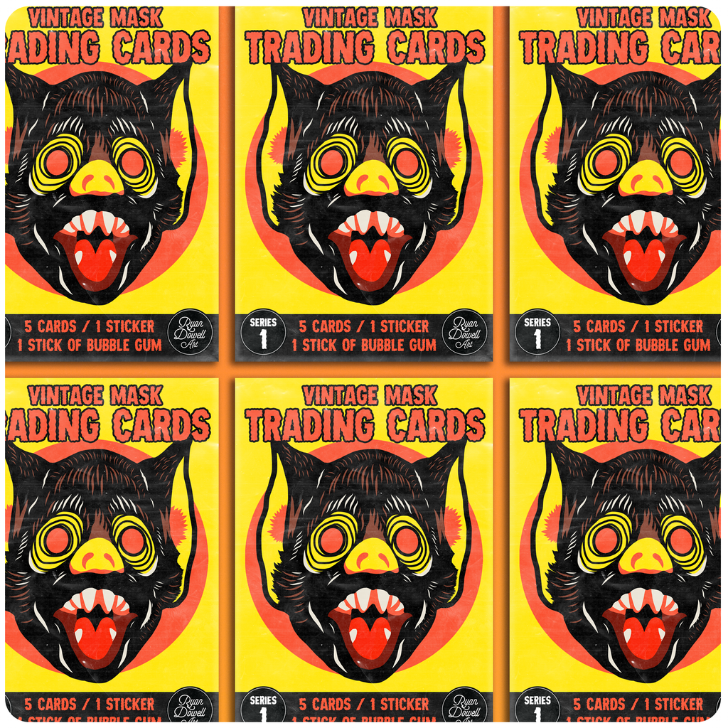 Retro Inspired Halloween Mask Wax Pack Trading Card Set