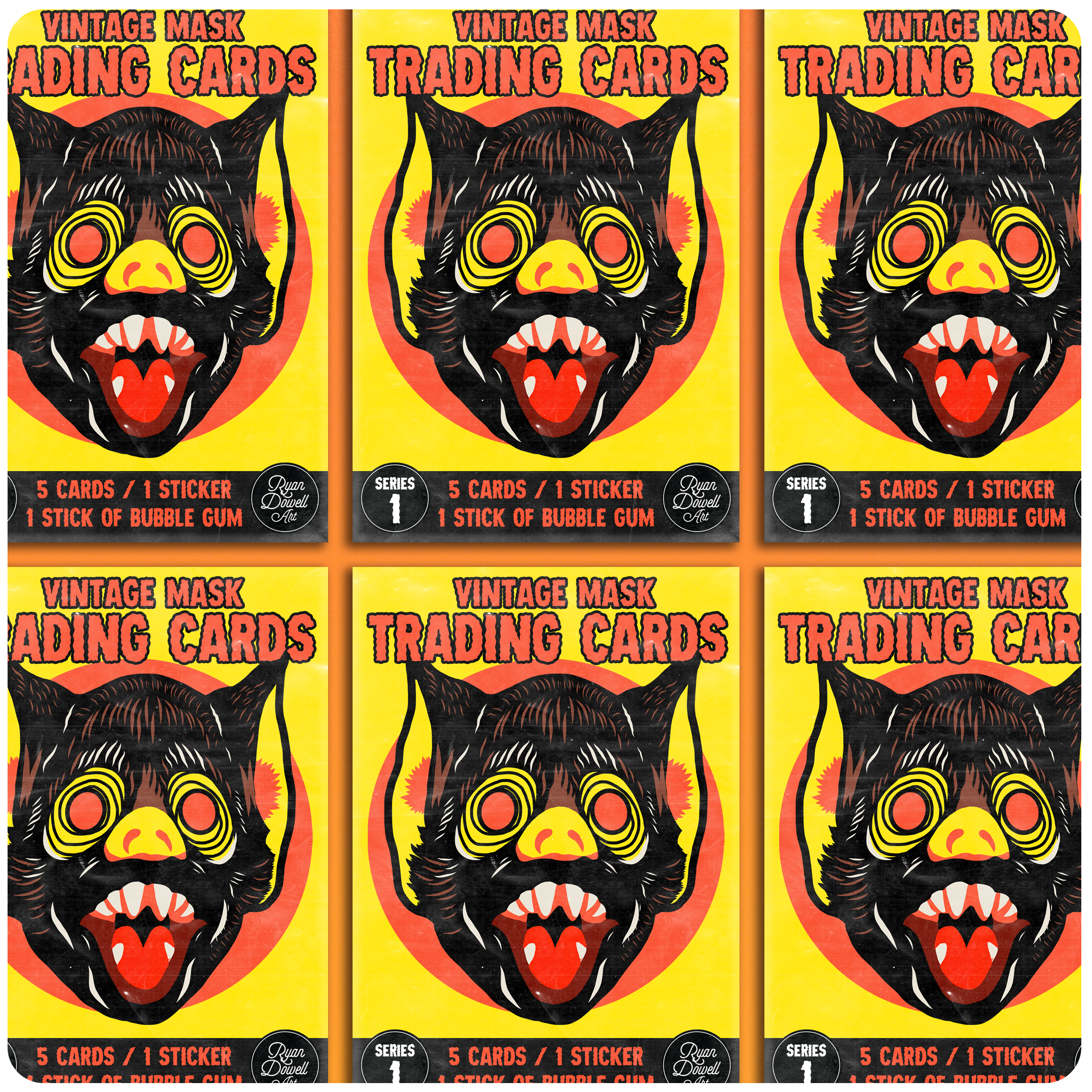 Retro Inspired Halloween Mask Wax Pack Trading Card Set