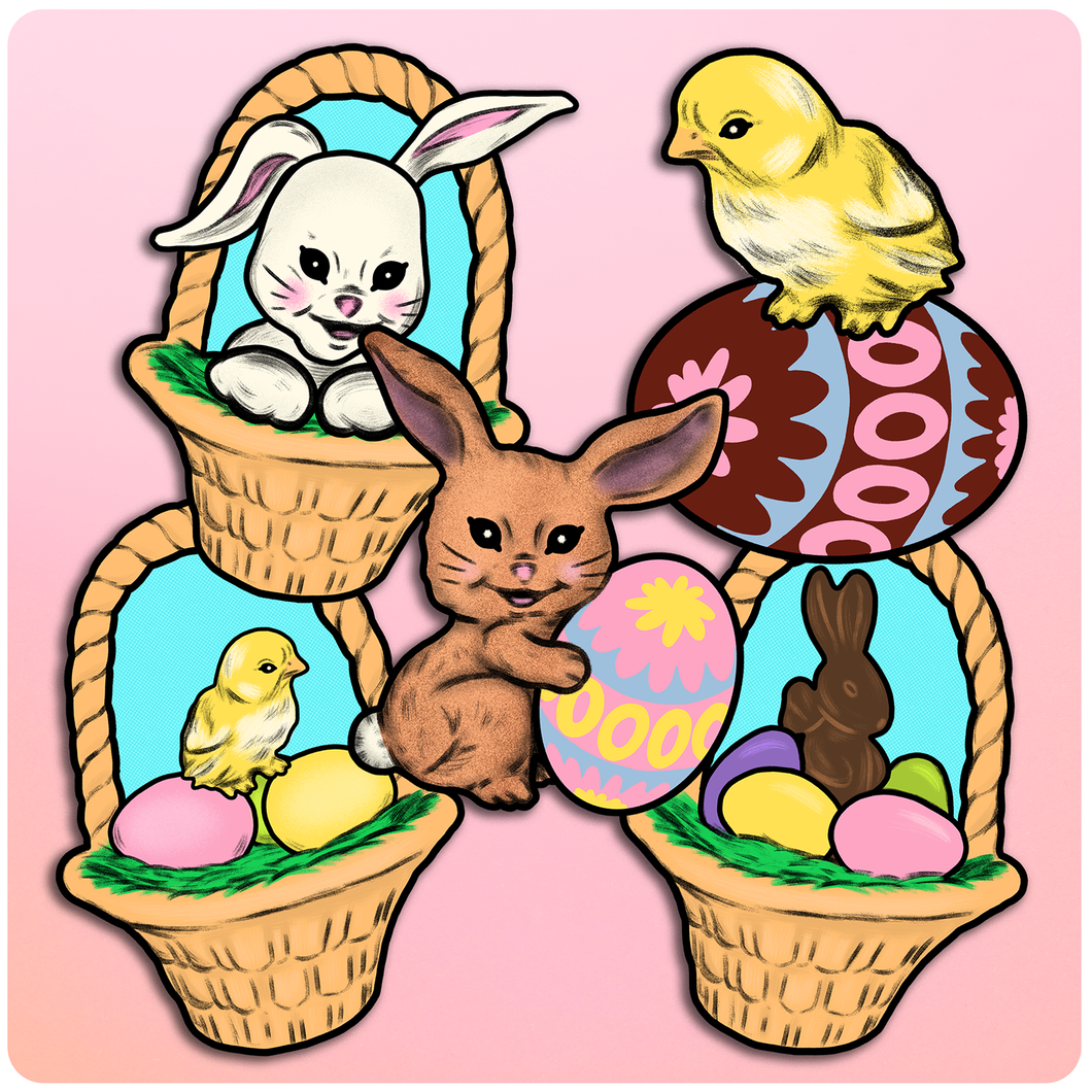 Retro Inspired Whimsical Easter Cutout Decoration Set