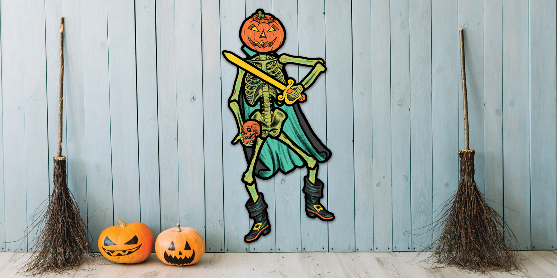Retro Inspired Deluxe Halloween Jointed Headless Horseman Cutout Decoration