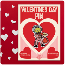 Load image into Gallery viewer, Valentine&#39;s Day Space Alien with Love Ray Gun Lapel Pin
