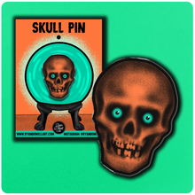 Load image into Gallery viewer, Retro Inspired Creepy Skull Halloween Lapel Pin

