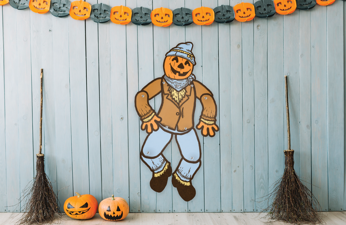 Deluxe Jointed Illuminated Blowmold Halloween Scarecrow Cutout Decoration